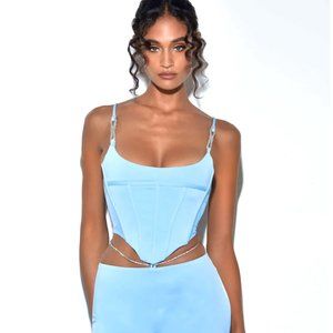 Miss Circle NYC Tristyn Baby Blue Crystal Strap Corset Top